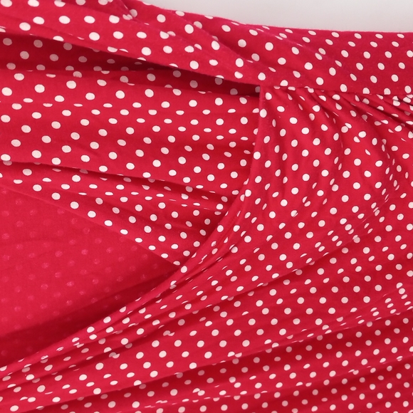 Talbots Surplice Neckline Top Polka Dot Short Sleeve Size Large Red White - Picture 4 of 8